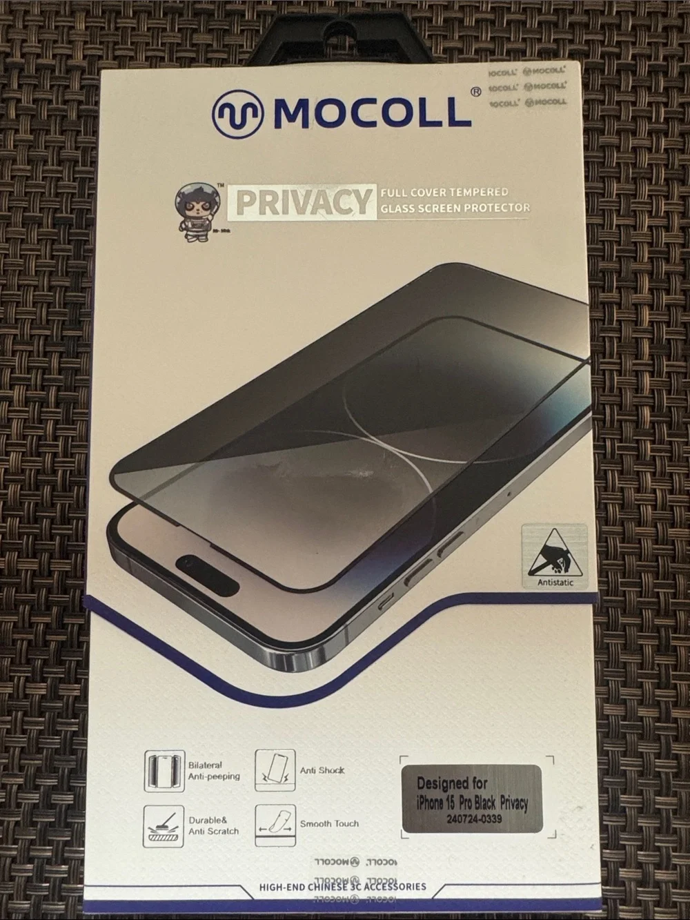 Privacy Tempered Glass Screen Protector for iPhone 15 Pro - Black